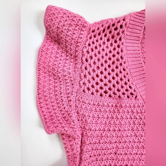 🧶Madden NYC Bright Pink Knit Adjustable Flutter Crochet Womens Top, sz XL - Picture 3 of 16